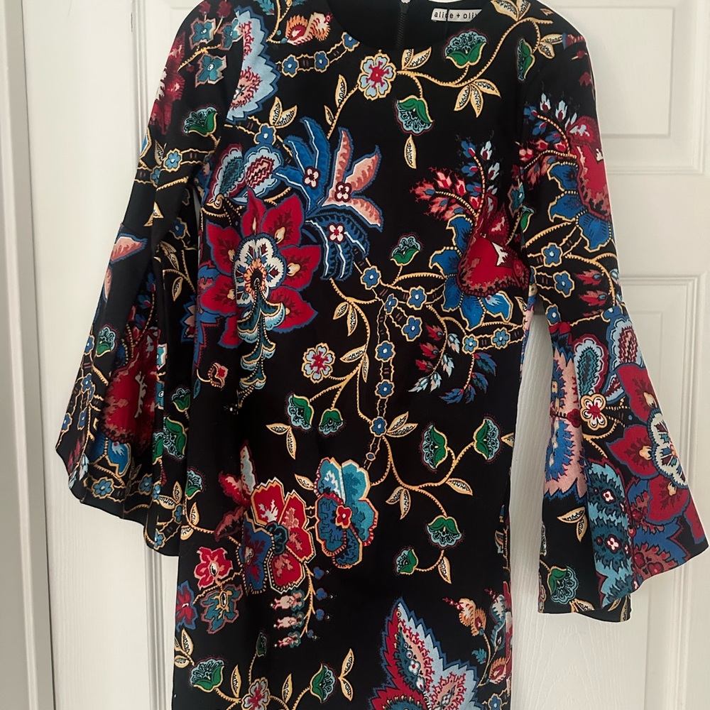 Alice + Olivia One Shoulder Floral Dress - Black and Red